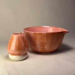 Handmade Pink Matcha Set – Ceramic Chawan Bowl & Whisk Holder | Japanese Tea Ceremony Pottery