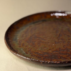 Rustic Handmade Stoneware Dinner Plate – Earthy Brown & Green Glaze