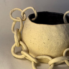 Handmade Chain-Link Vase – 12cm x 16cm Sculptural Stoneware Vessel – Textured Ceramic Art Decor