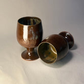 Handmade Pottery Wine Glass | Dark Brown Ceramic Wine Cup | Rustic Stoneware Gift Set