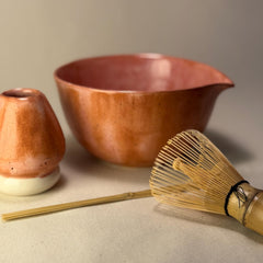Handmade Pink Matcha Set – Ceramic Chawan Bowl & Whisk Holder | Japanese Tea Ceremony Pottery