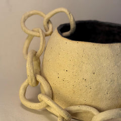 Handmade Chain-Link Vase – 12cm x 16cm Sculptural Stoneware Vessel – Textured Ceramic Art Decor