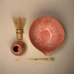 Handmade Pink Matcha Set – Ceramic Chawan Bowl & Whisk Holder | Japanese Tea Ceremony Pottery