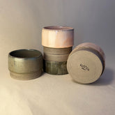 2-Piece Stoneware Cup Set – 150ml / 5oz Green & Beige Ceramic Cups – Minimalist Pottery Espresso Duo