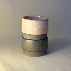 2-Piece Stoneware Cup Set – 150ml / 5oz Green & Beige Ceramic Cups – Minimalist Pottery Espresso Duo