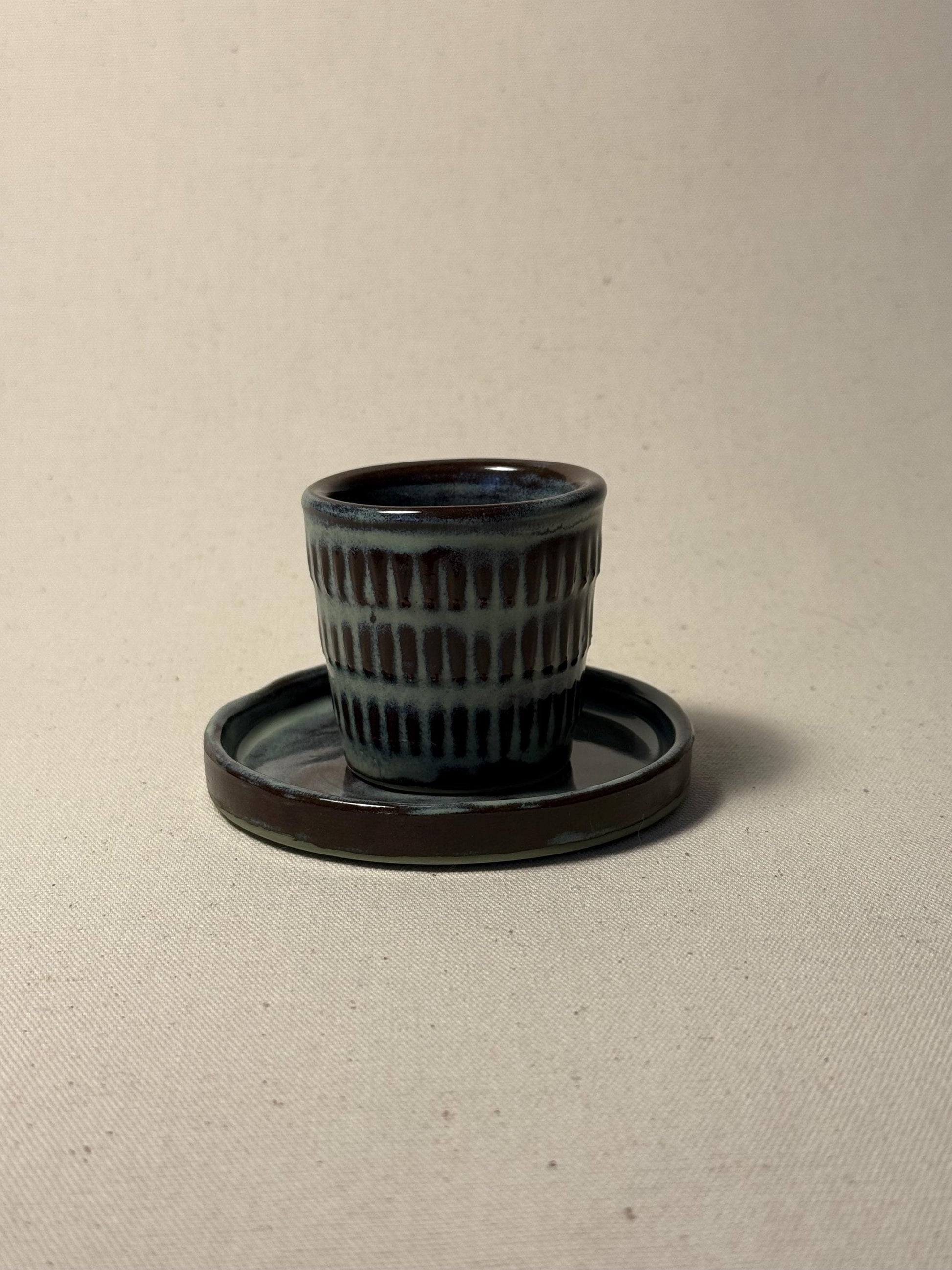 Handmade Ceramic Espresso Cup Set | Minimalist Pottery, Blue-Green Glaze