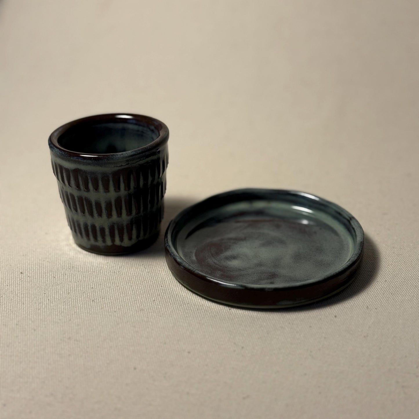 Handmade Ceramic Espresso Cup Set | Minimalist Pottery, Blue-Green Glaze