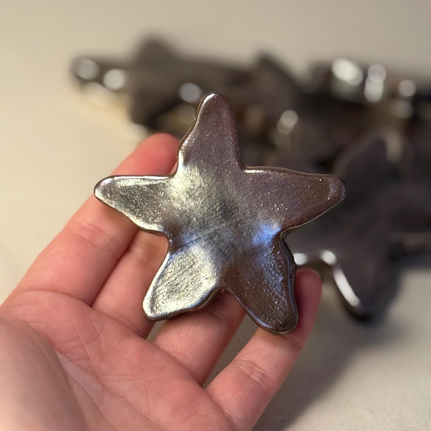 Handmade Ceramic Starfish Fridge Magnet – Metallic Glaze Coastal Home Decor