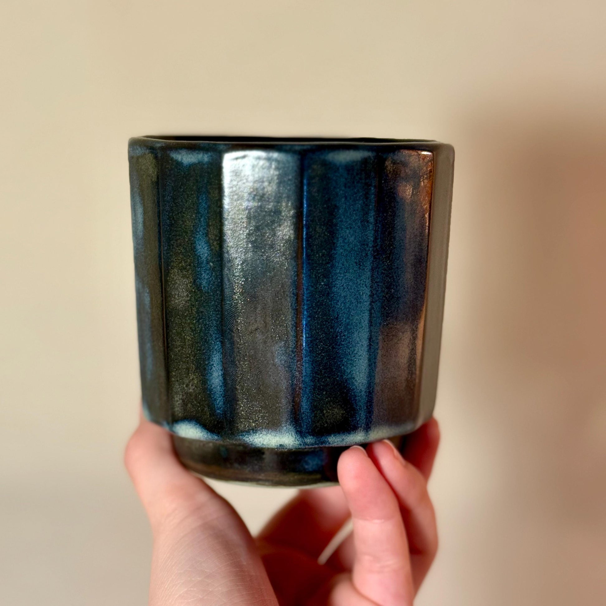 Handmade Dark Blue Stoneware Mug | Minimalist Ceramic Tea Cup 300 ml - 10 oz