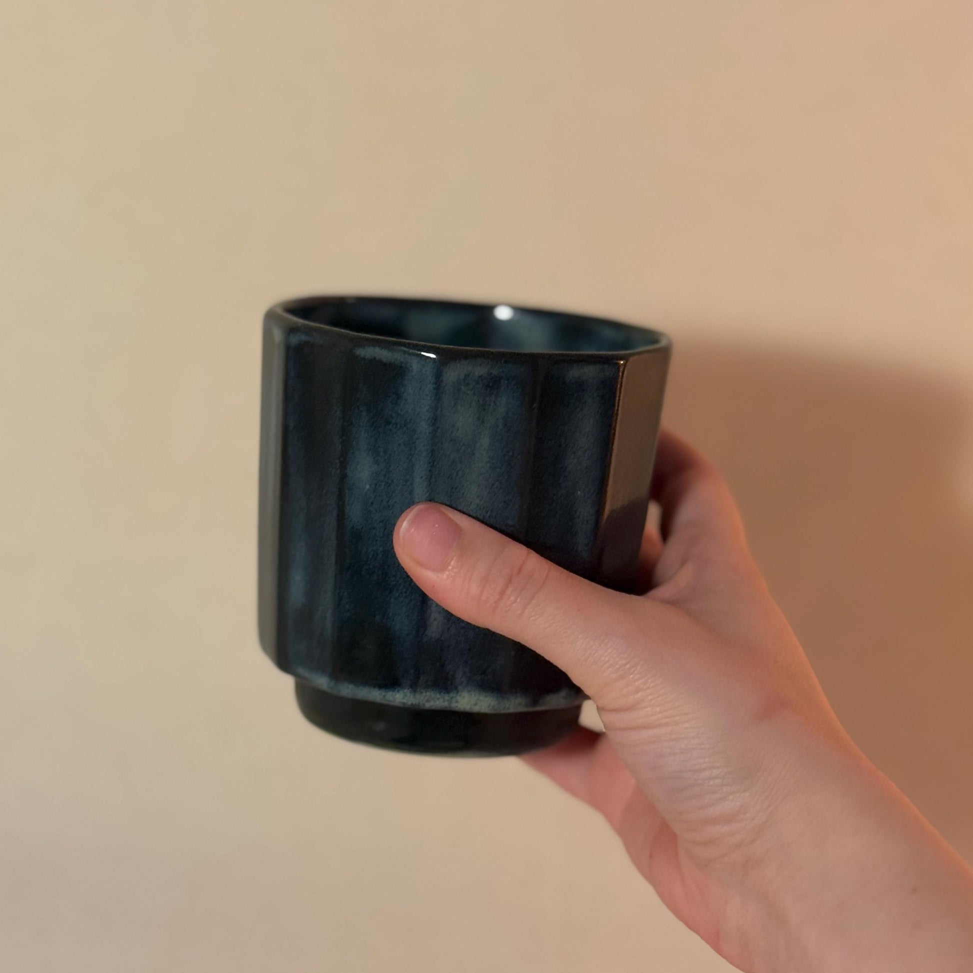 Handmade Dark Blue Stoneware Mug | Minimalist Ceramic Tea Cup 300 ml - 10 oz