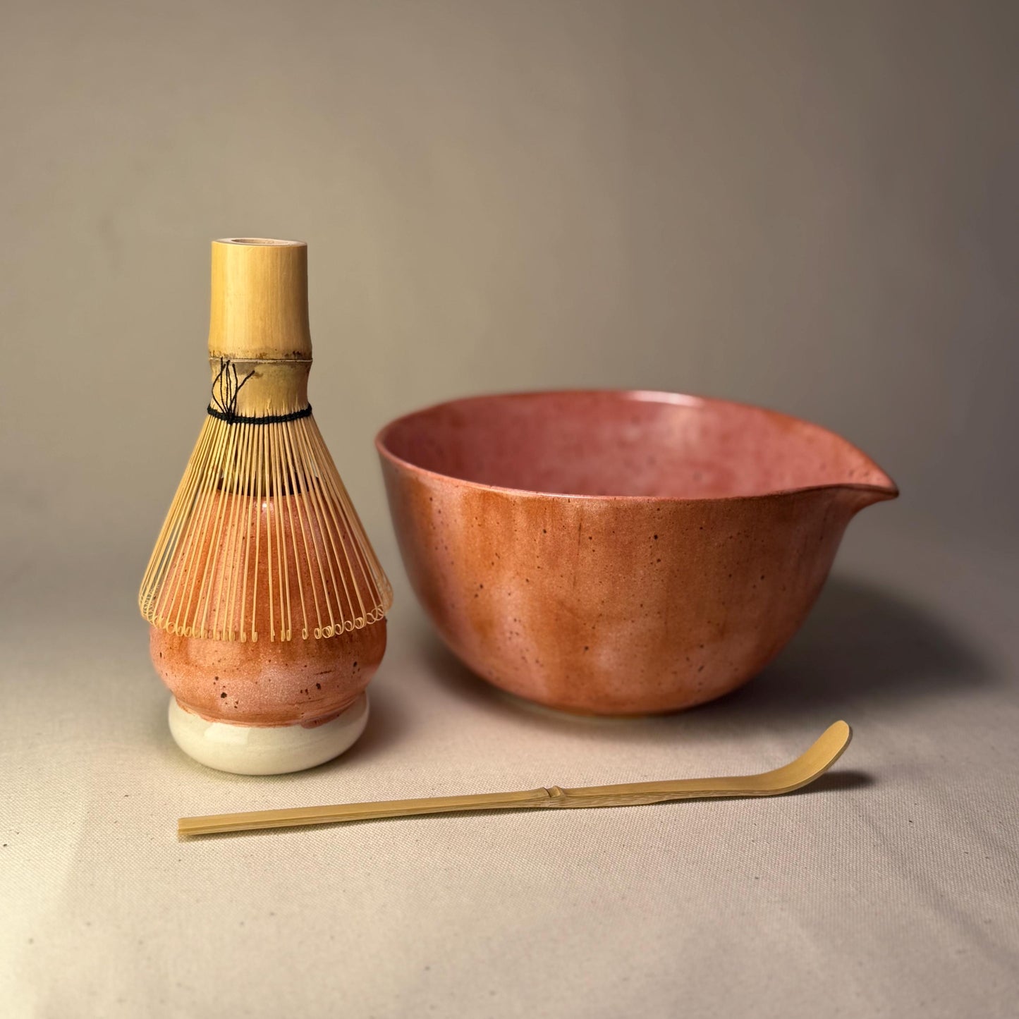 Handmade Pink Matcha Set – Ceramic Chawan Bowl & Whisk Holder | Japanese Tea Ceremony Pottery