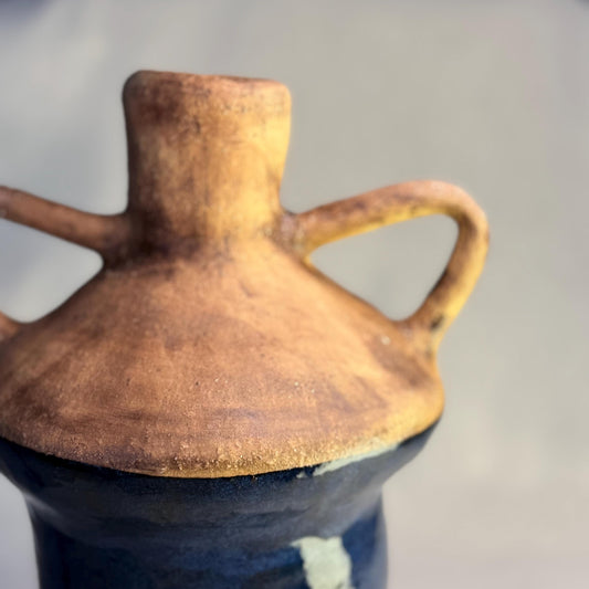 Handmade Stoneware Amphora Vase – Rustic Blue Ceramic Testi with Handles