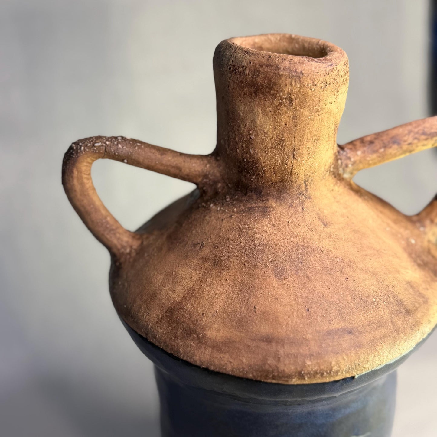 Handmade Stoneware Amphora Vase – Rustic Blue Ceramic Testi with Handles