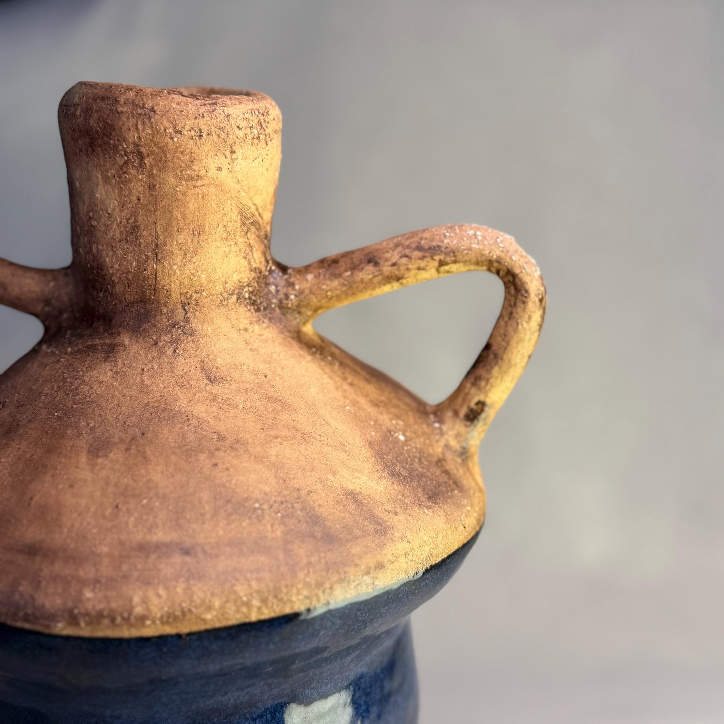 Handmade Stoneware Amphora Vase – Rustic Blue Ceramic Testi with Handles