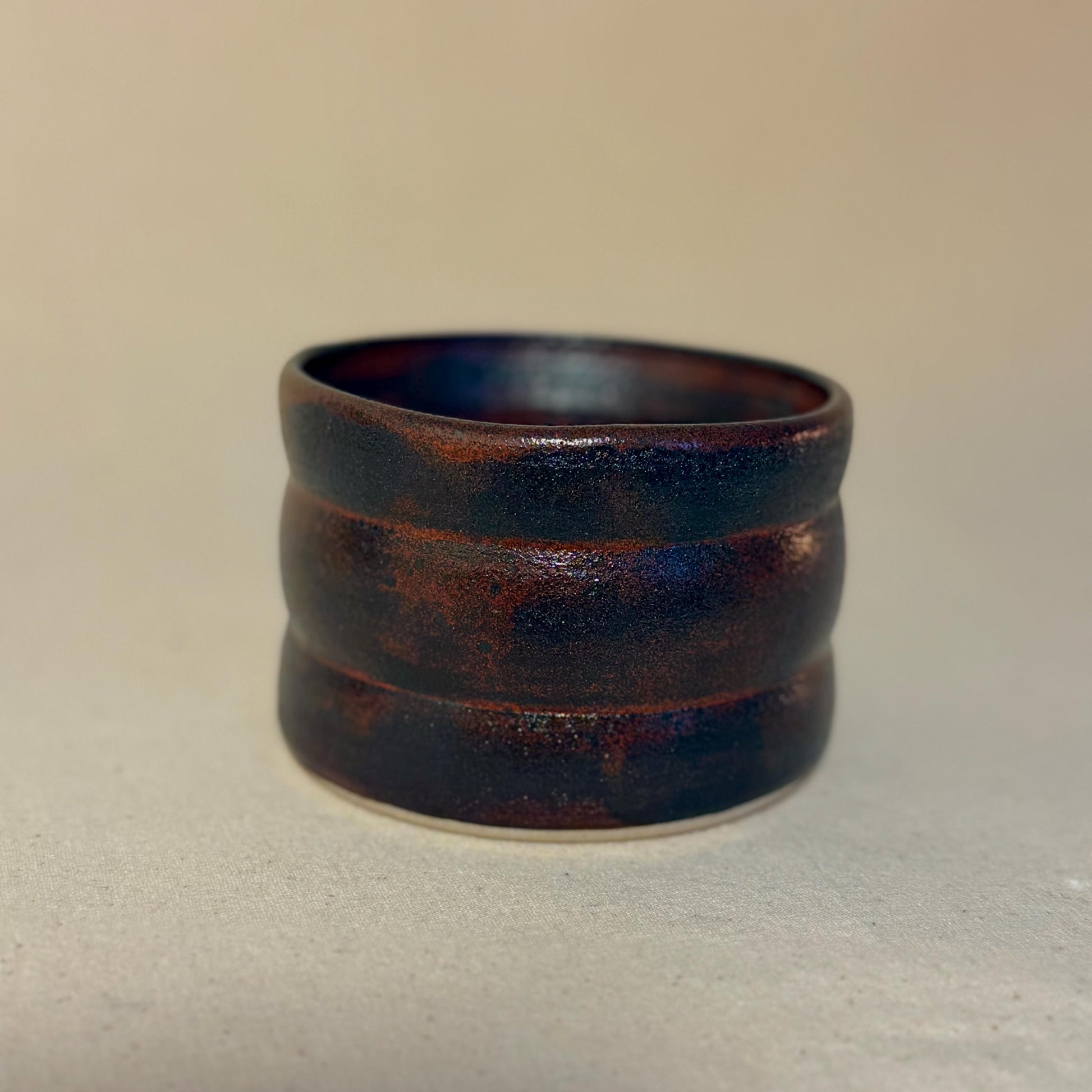 Handmade Stoneware Coffee Mug: Rustic Cedar Burn Ceramic Cup 220ml - 8oz