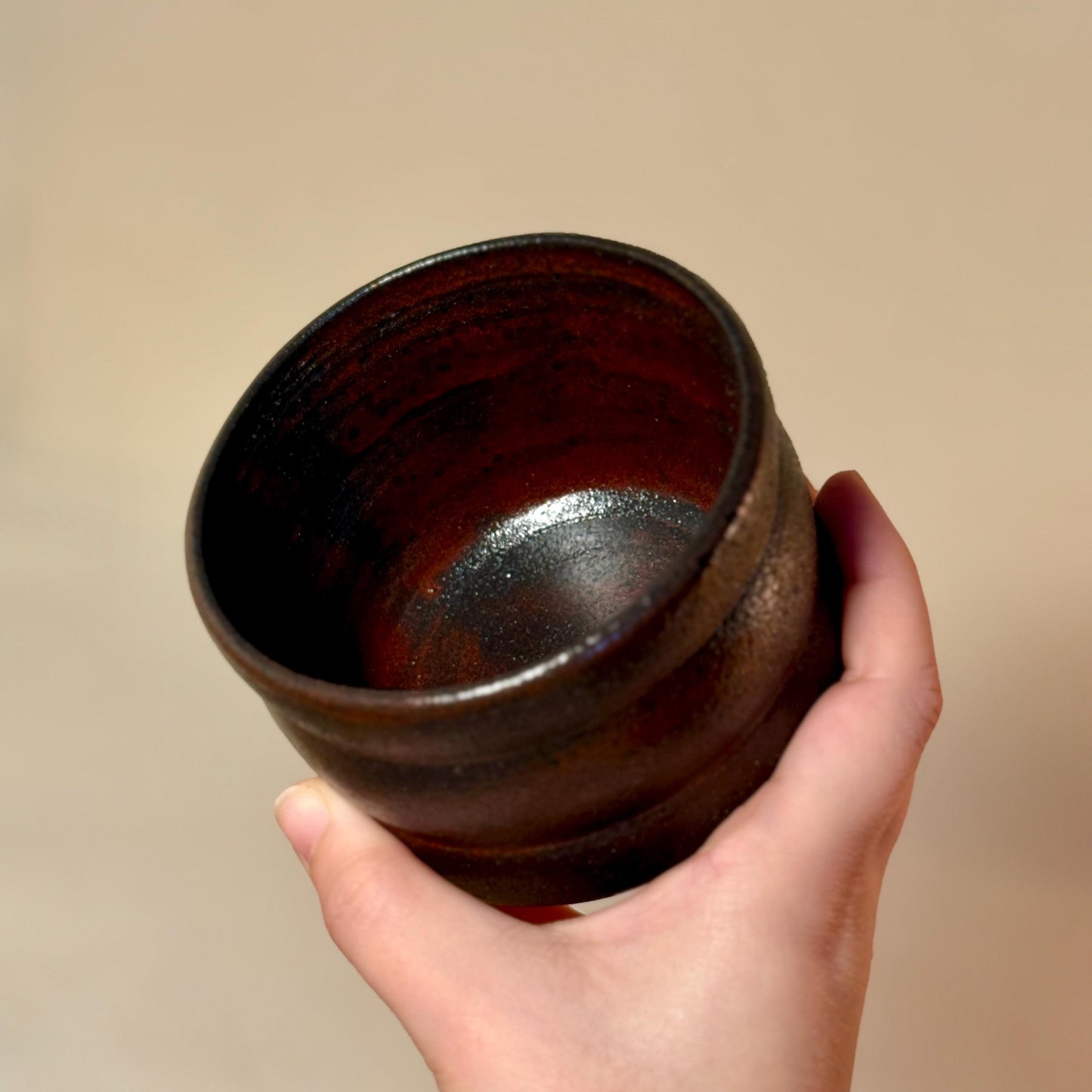 Handmade Stoneware Coffee Mug: Rustic Cedar Burn Ceramic Cup 220ml - 8oz