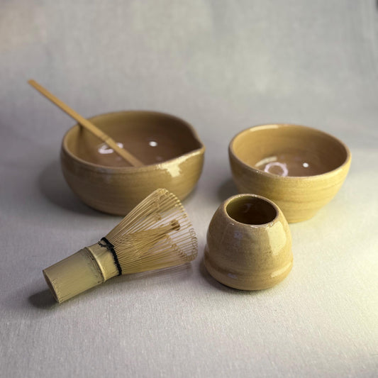 Handmade Stoneware Matcha Set With Natural Clay Color – Chawan Bowl & Bamboo Whisk