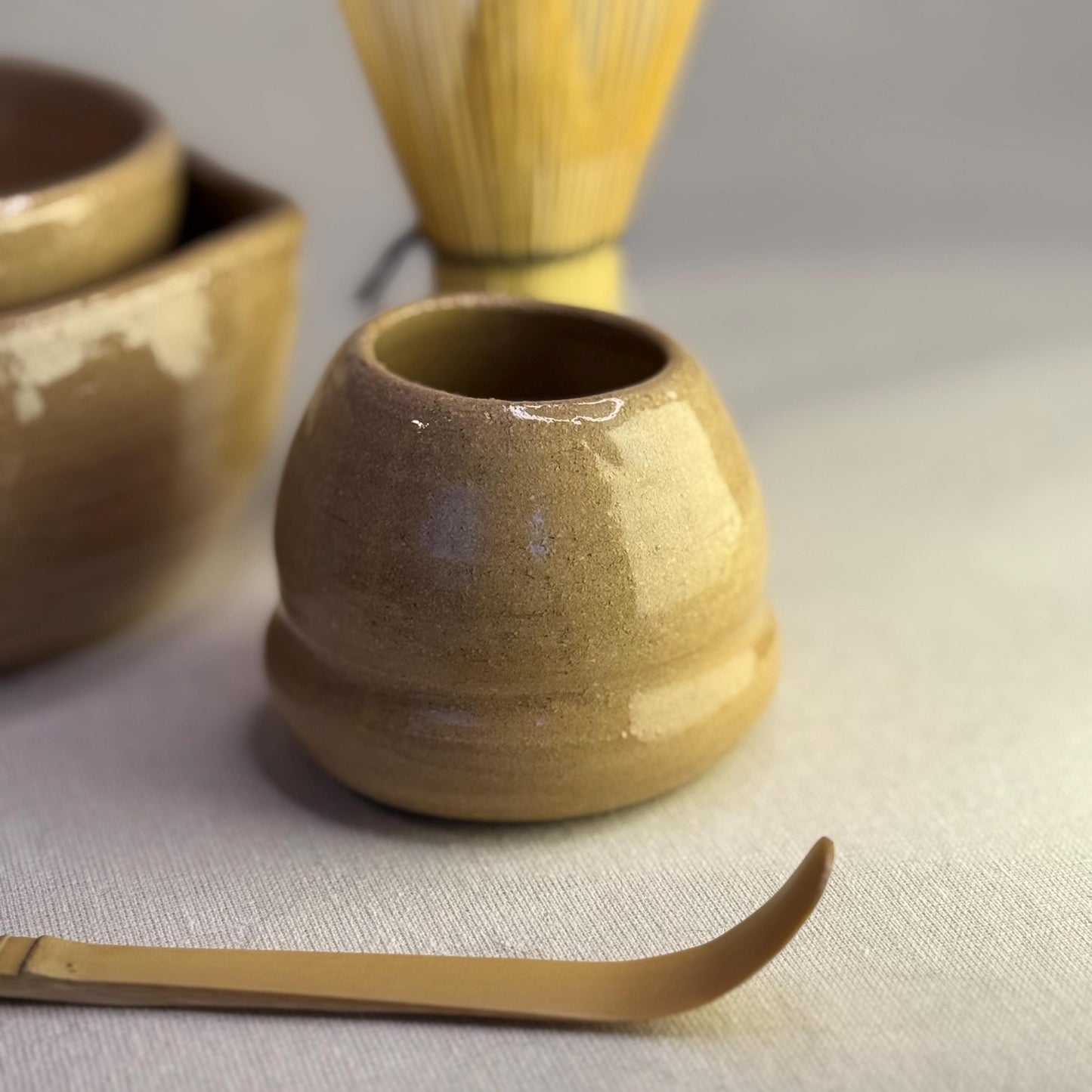 Handmade Stoneware Matcha Set With Natural Clay Color – Chawan Bowl & Bamboo Whisk