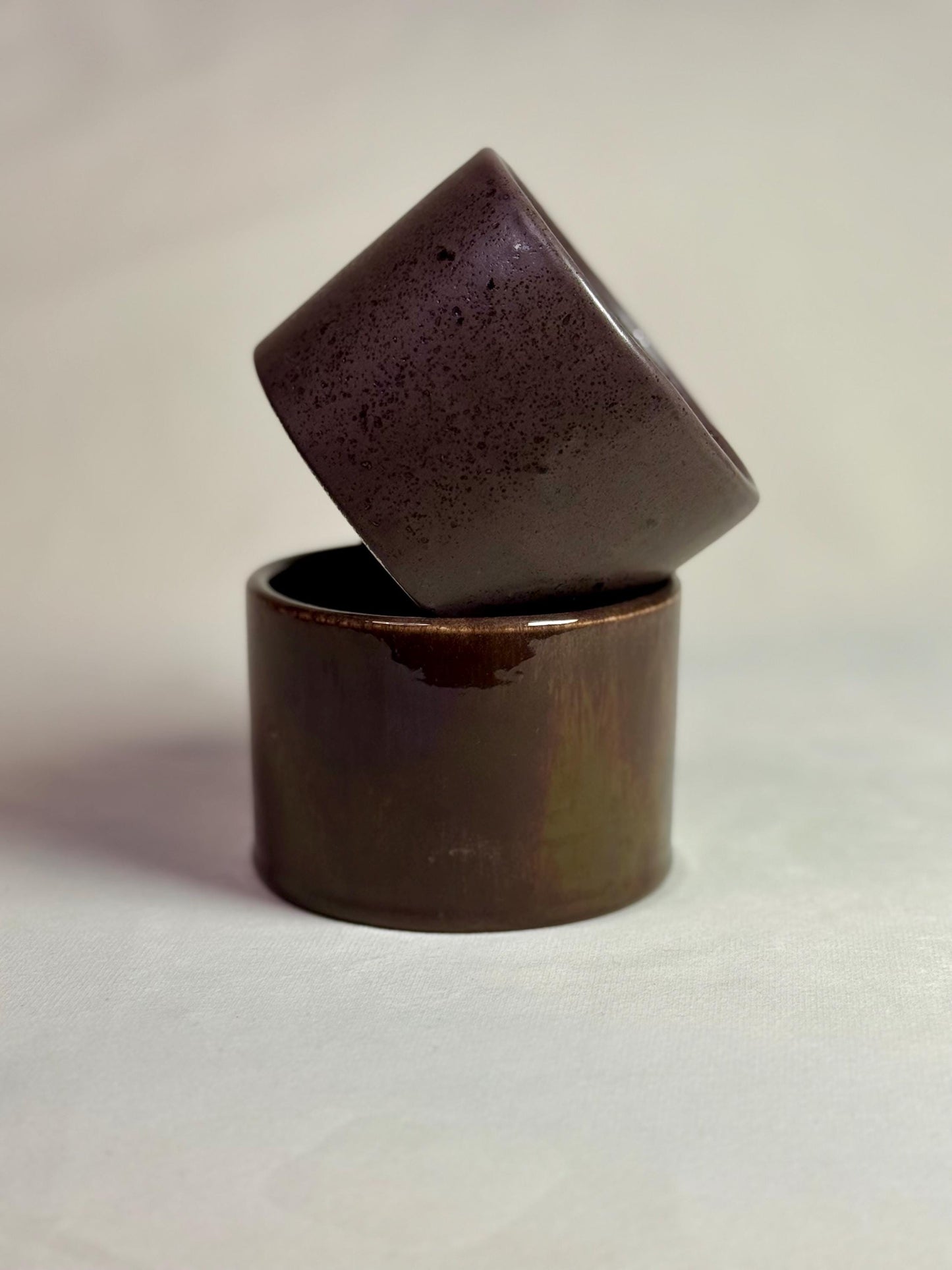 Handmade Stoneware Mug Set: Brown & Charcoal Pottery Coffee Cups