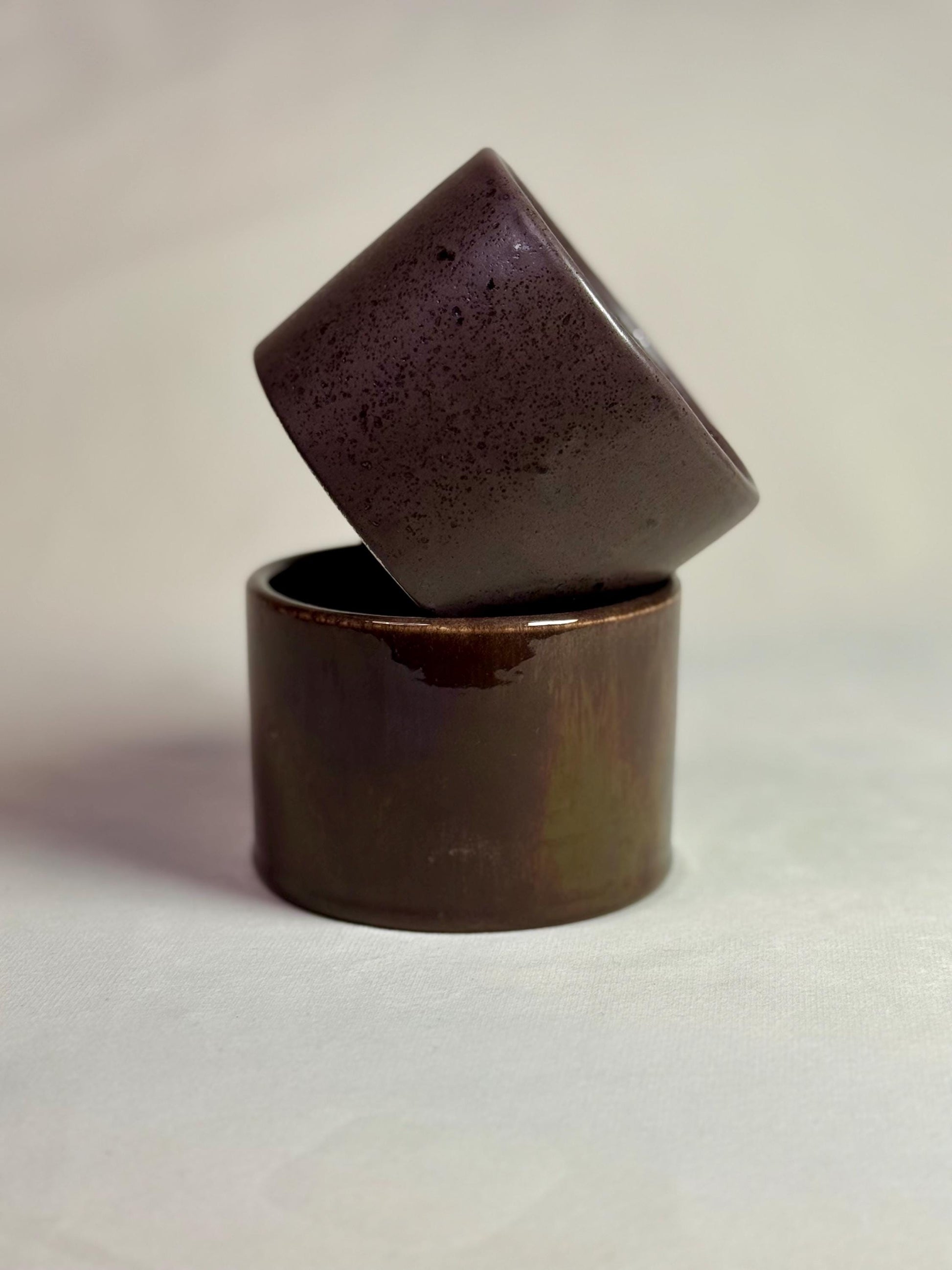 Handmade Stoneware Mug Set: Brown & Charcoal Pottery Coffee Cups
