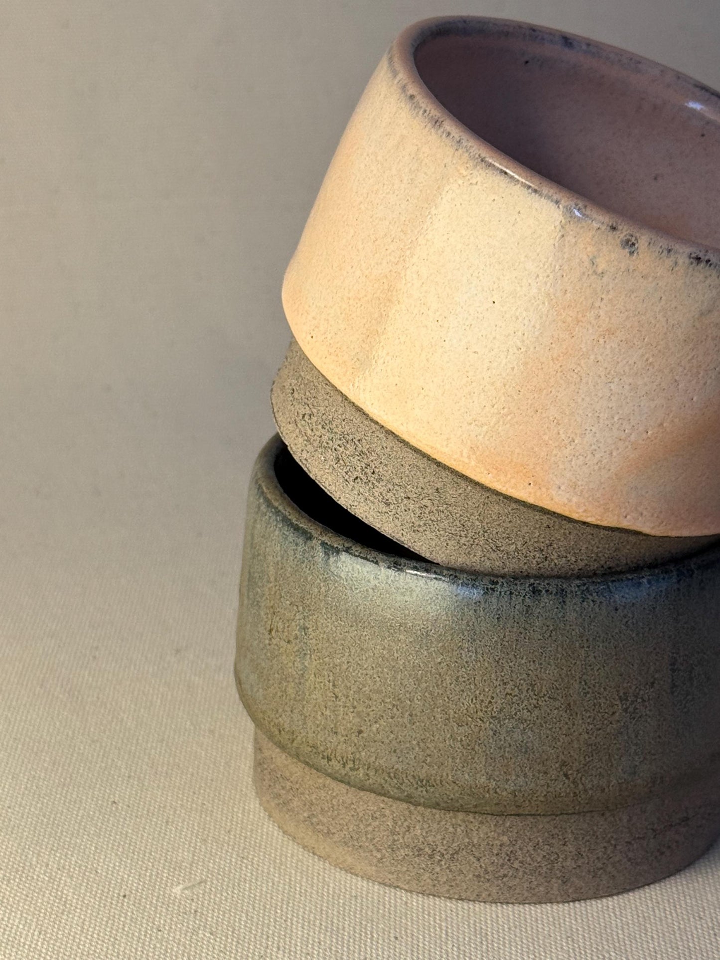2-Piece Stoneware Cup Set – 150ml / 5oz Green & Beige Ceramic Cups – Minimalist Pottery Espresso Duo