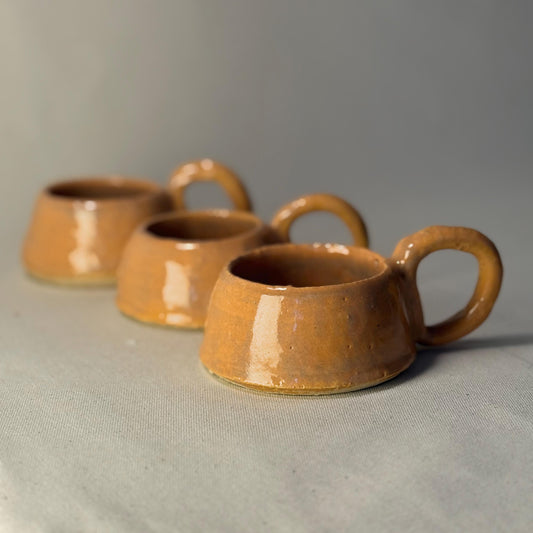 Vintage-Style Mini Mug – 75ml / 2.5oz Honey Orange Ceramic Cup – Handmade Retro Pottery Espresso Cup