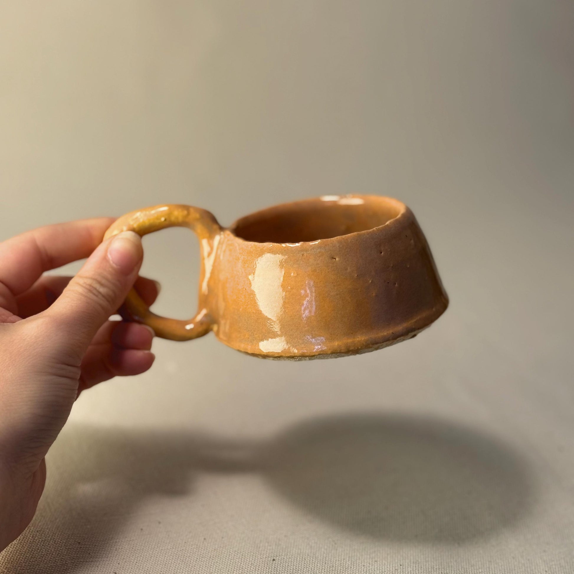 Vintage-Style Mini Mug – 75ml / 2.5oz Honey Orange Ceramic Cup – Handmade Retro Pottery Espresso Cup