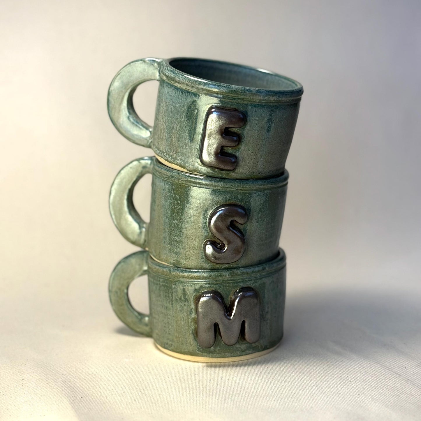 400ml - 13.5 Oz Handmade Initial Mug – Green Wheel Thrown Ceramic Pottery Cup