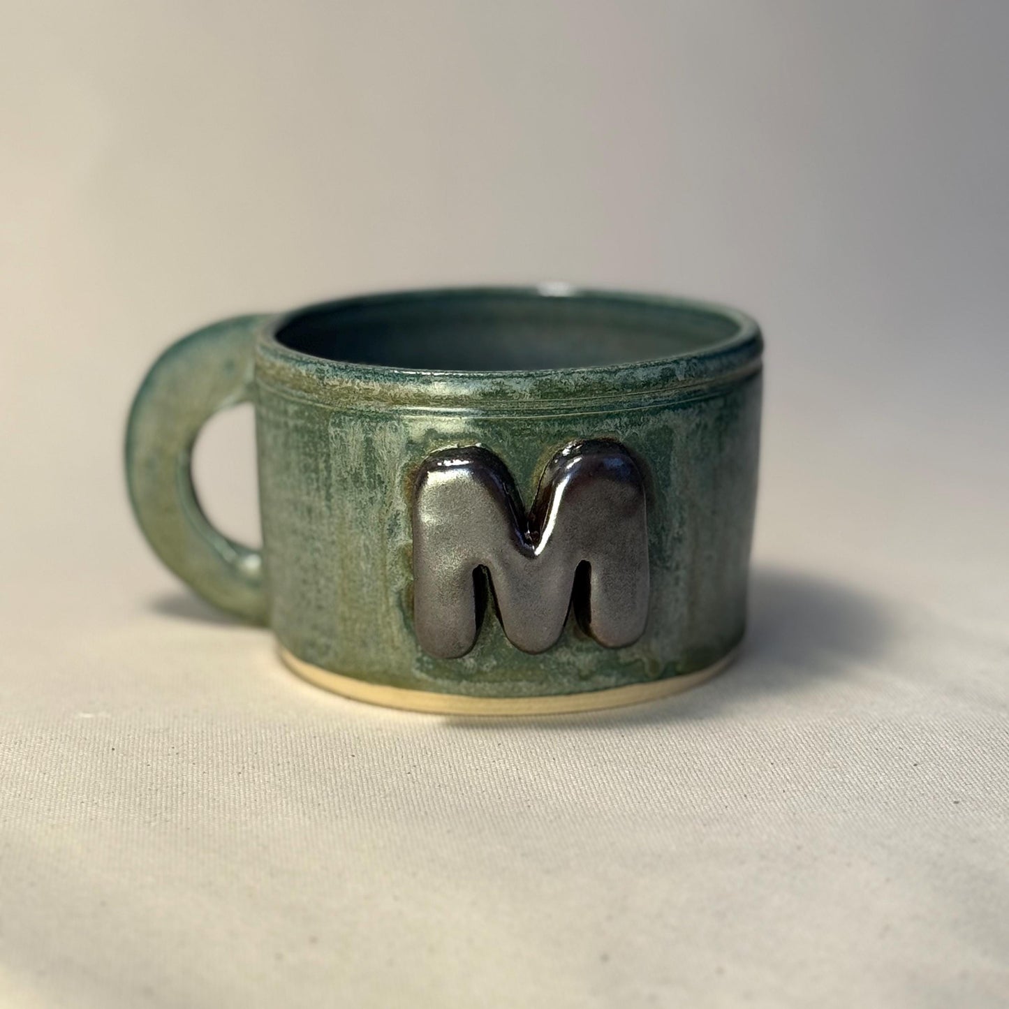 400ml - 13.5 Oz Handmade Initial Mug – Green Wheel Thrown Ceramic Pottery Cup