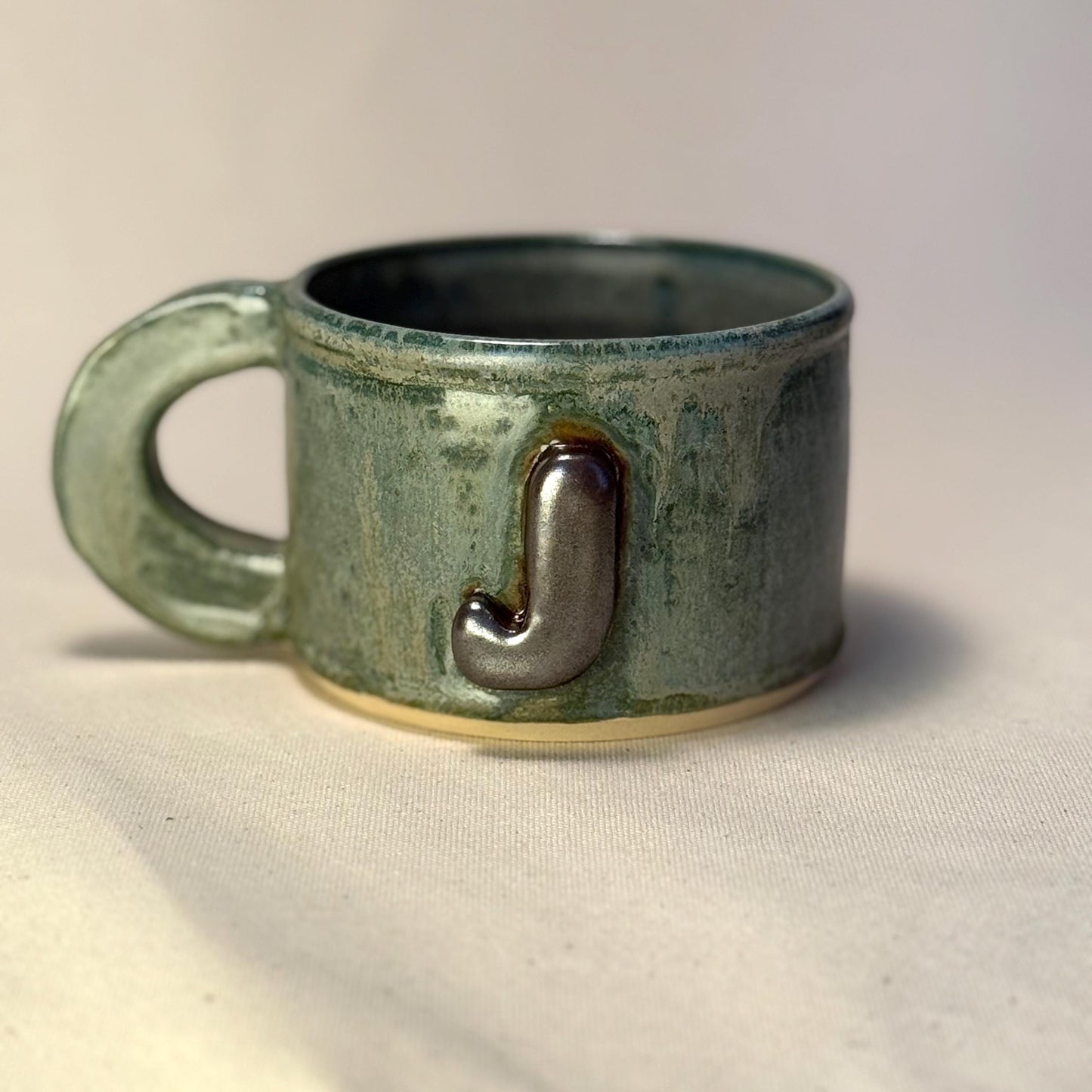 400ml - 13.5 Oz Handmade Initial Mug – Green Wheel Thrown Ceramic Pottery Cup